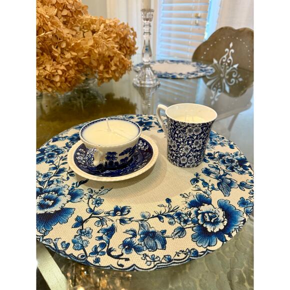 Lemon Bergamot , Sea Breeze Candle in a spode blue and white teacup - Picture 6 of 7